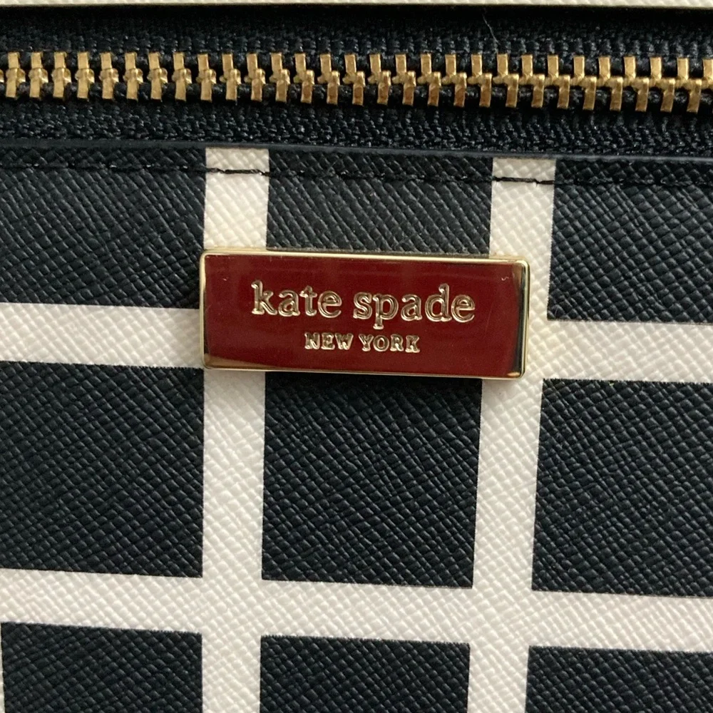 Kate Spade Laurel Way Tinie Checked Leather Wristlet, Black White, NWOT - Picture 4 of 14